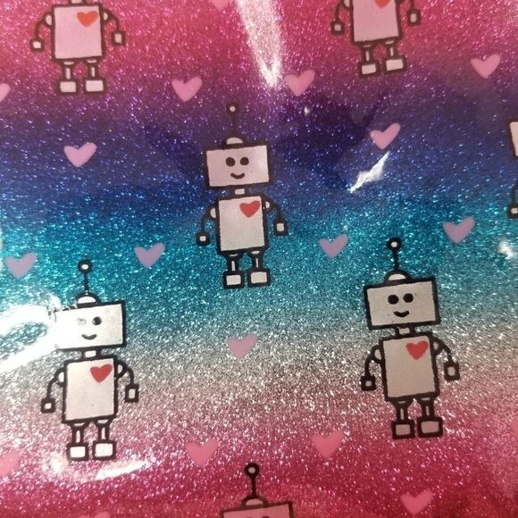 Cute Pink Blue Robot Makeup Bag. - Picture 4 of 9